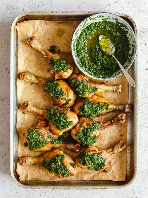 Butterflied Chicken Drumsticks with Chimichurri Sauce