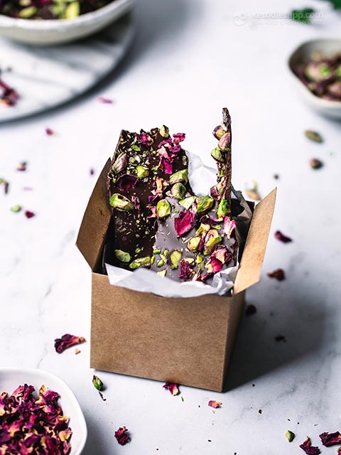 Keto Rose & Pistachio Chocolate Bark