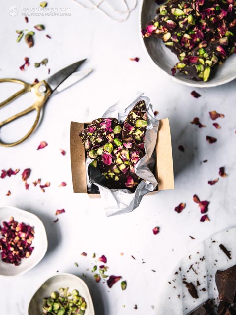 Keto Rose & Pistachio Chocolate Bark