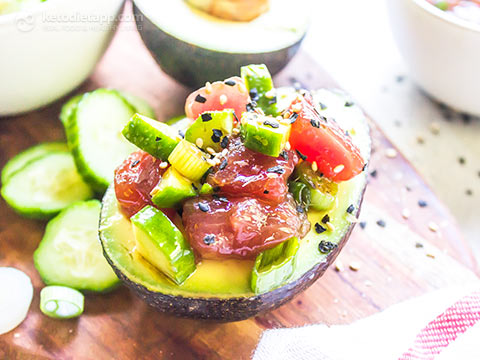 Low-Carb Tuna Poke Stuffed Avocados