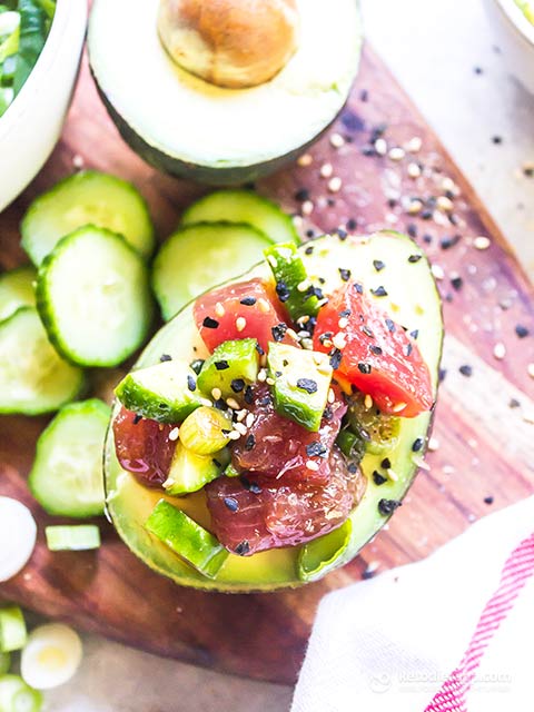 Low-Carb Tuna Poke Stuffed Avocados