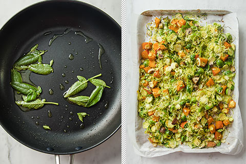 Butter Brussels Sprouts with Pumpkin & Chestnuts